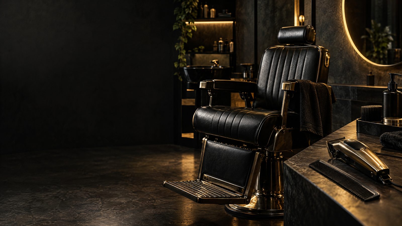 Imagem conceitual de cadeira e ferramentas de barbearia; substituir por foto autorizada da RF Barber Club antes da publicação.